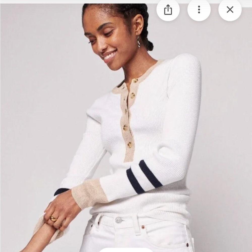 Faherty Cream and Tan Henley Top